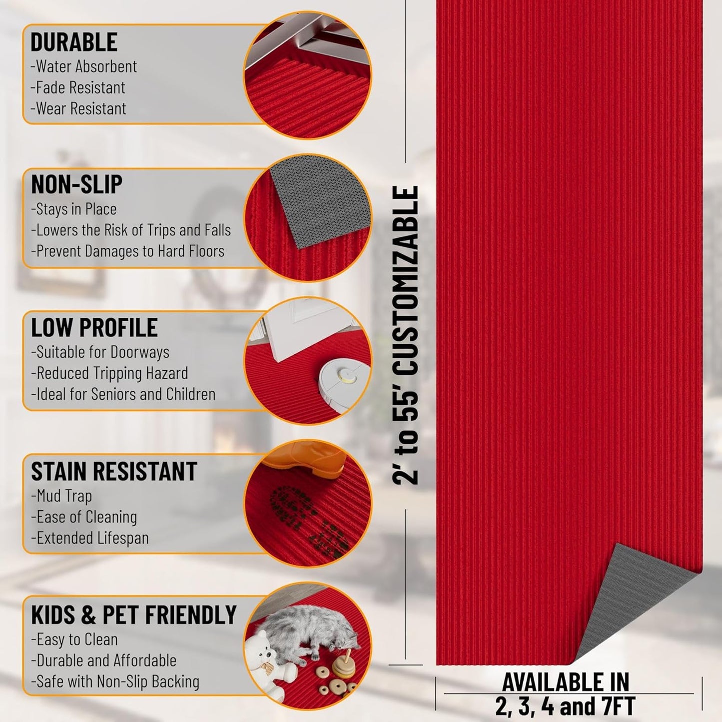 Ottomanson 3'11" x 10' Hallway Runner with Scraper Pile - Extra Durable Non-Slip Rug Mat for Indoor & Outdoor Use - Ideal for Kitchen, Entryway & Garage - High-Traffic Carpet, Red