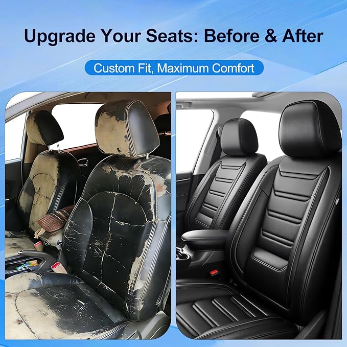 Fit CX-3 Car Seat Covers (Front Pair) for Select Mazda CX3 2016-2024, Premium Full Coverage Leather, Airbag Compatible, Waterproof All Weather Breathable Seat Protector, Black