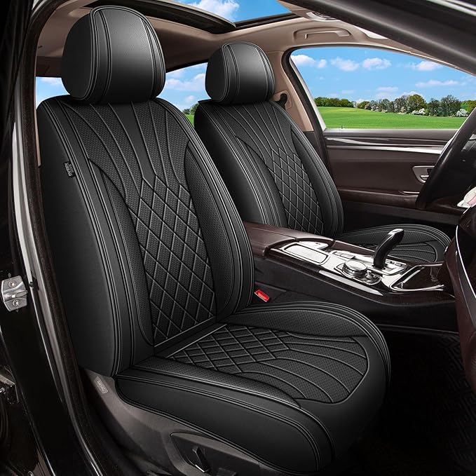 Car Seat Covers Front Pair for Honda Accord 2003-2017: Breathable Perforated Leather Seat Cover (Black)