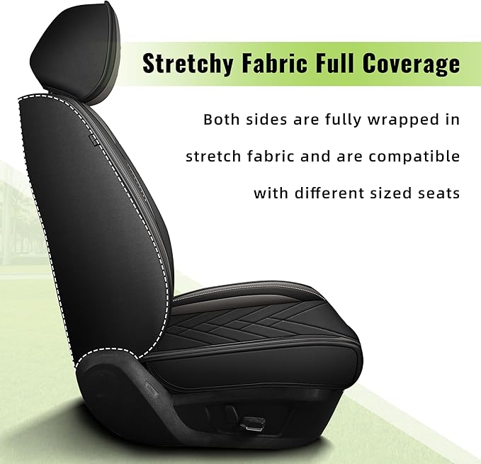 AOMSAZTO 2 Front Seat Covers Fit for VW/Volkswagen Taos 2022-2026: First Row 2PCS Faux Leather Waterproof Seat Covers Automotive Seat Cushion Protector(Black&Grey)