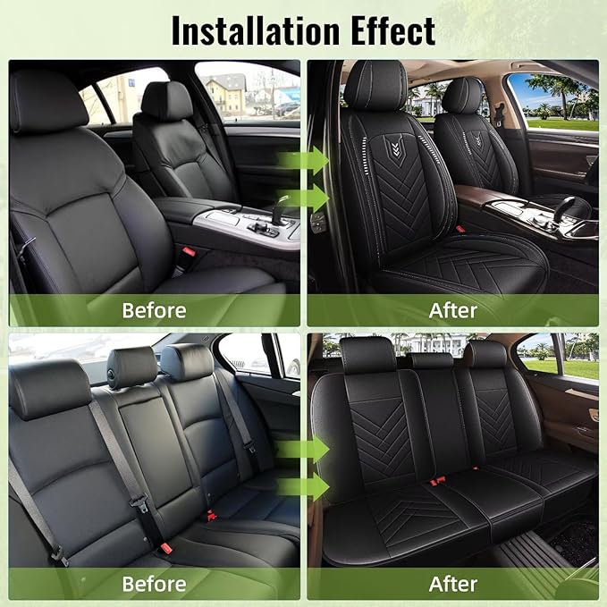 AOMSAZTO Car Seat Covers Full Set for Toyota Prius 2003-2015: Faux Leather Automotive Seat Cover Waterproof Compatible Airbag(5 Seats, Black&Grey)