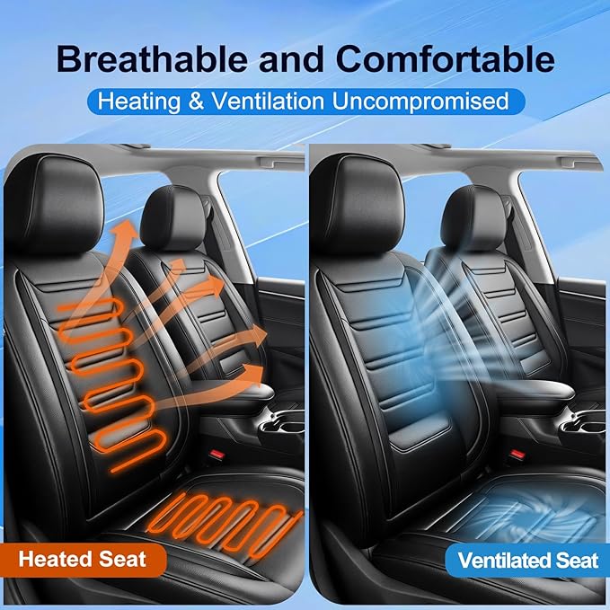 Fit Equinox Car Seat Covers for Select Chevrolet/Chevy Equinox 2007-2026 - Premium Full Coverage Leather, Airbag Compatible, Waterproof & All Weather Seat Cushion Protector, Full Set, Black