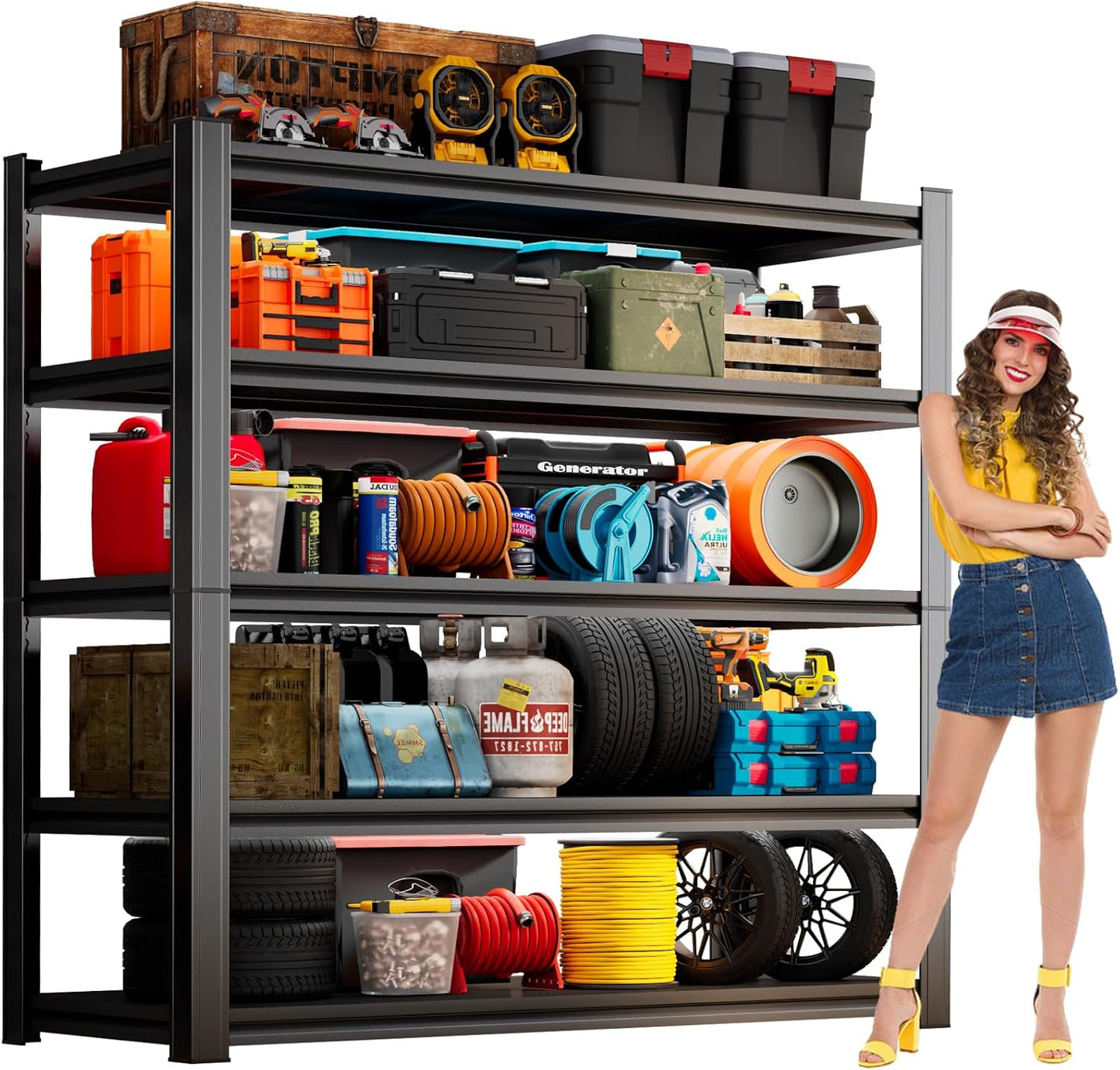 63" H Garage Shelving 3000LBS Heavy Duty Shelving Units and Storage Shelves Adjustable 5 Tier Metal Shelving for Kitchen,Utility Room and Basement, 13.78" Dx31.5 Wx63 H, Black