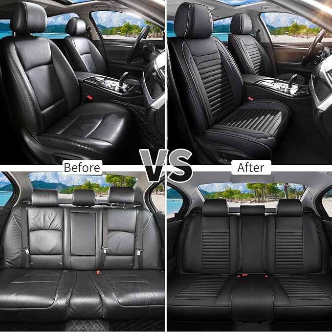 Car Seat Covers Full Set Fit for Toyota Venza 2009-2026, Premium Faux Leather Car Seat Protector,Breathable Anti-Slip Full Wrapping Edge Seat Covers(Black,Full Set)
