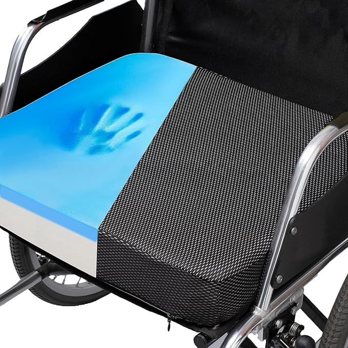 CYLEN Ifoam Gel Infused Memory Foam Layer Wheelchair Cushion - Seat Cushion for Wheelchair-Office Chair, Kitchen Chair, Car Seats-Pressure Sore and Tailbone Pain Relief-High Dense Polyfoam Base(Black)