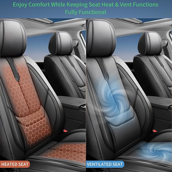 Fit Accent Car Seat Covers for Hyundai Accent 2006-2025 2026 -Upgraded Premium Waterproof & Breathable Leather, Airbag Compatible, All-Weather Seat Cushion Protector,2 Front/Black