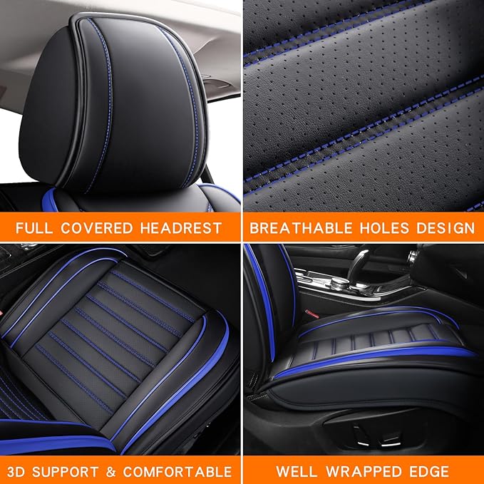 Leather Car Seat Covers Full Set, Universal Faux Leather Car Seat Covers 5 Seats, Automotive Seat Covers for Most Sedans SUVs Trucks, Front and Rear Seat Covers,Wine Red