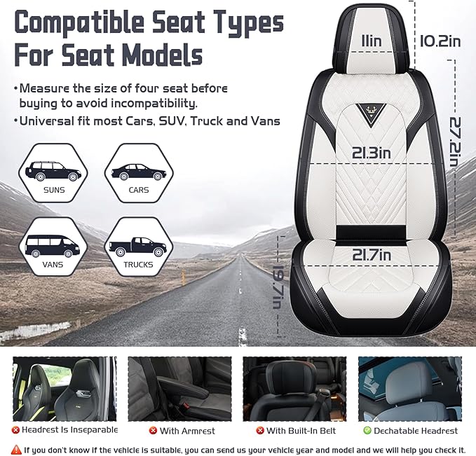 Truck Seat Covers for Chevy Silverado 3500 2007-2026, Waterproof Premium Leather Full Coverage Car Seat Cover, Muscle Sport Style Auto Interior Seat Cover Sets (Full Set/Black White)