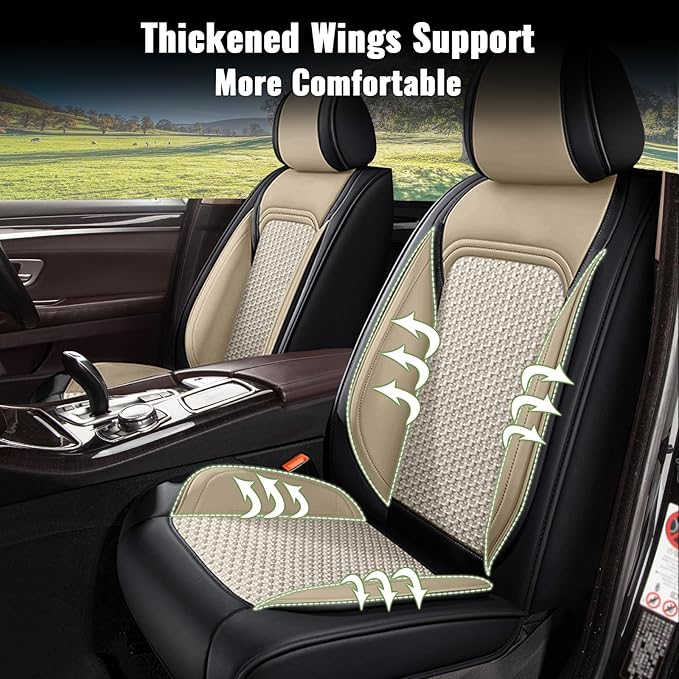 Car Seat Covers Front Seats for Nissan Rogue Sport 2017-2022 - Breathable Cooling Ice Silk Leather Seat Covers - 2 Seats Vehicle Seat Cushion Protector Auto Accessories (Black&Beige)