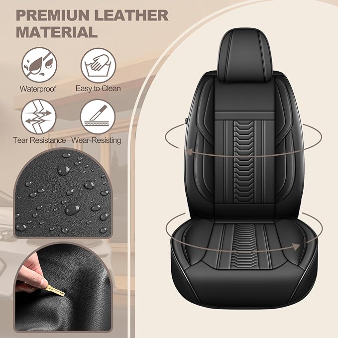 TTX LIGHTING for Nissan Kicks 2018-2026 Seat Covers: Waterproof Leather Seat Protector with Airbag Compatible (2 Front Seats,Black)