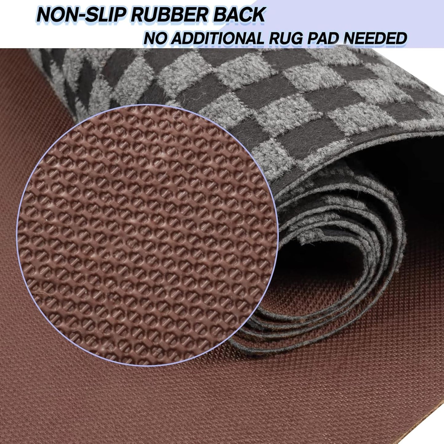 Custom Size Backed Non-Slip Area Rugs Runner, Easy Clean, Waterproof Runner Rugs for Hallway Entryway, Kitchen, Laundry, 4FT x 34FT, Gray Checkered