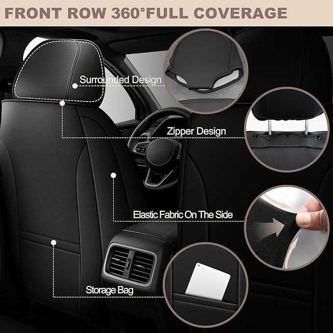 TTX LIGHTING for Jeep Renegade 2015-2023 Seat Covers: Waterproof Leather Seat Protector with Airbag Compatible (2 Front Seats,Black)