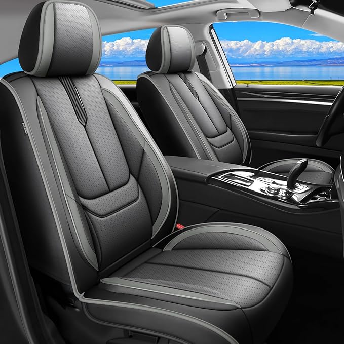Fit HRV Car Seat Covers for Honda HR-V 2016-2024 2025 2026 - Upgraded Premium Waterproof & Breathable Leather, Airbag Compatible, All-Weather Seat Cushion Protector (Full Set, Black-Grey)