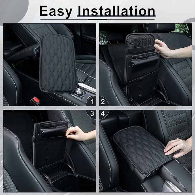 Amiss Auto Center Console Pad, Universal Waterproof Car Armrest Seat Box Cover, Car Interior Accessories, Leather Auto Armrest Cover Protector for Most Vehicle, SUV, Truck (Black)