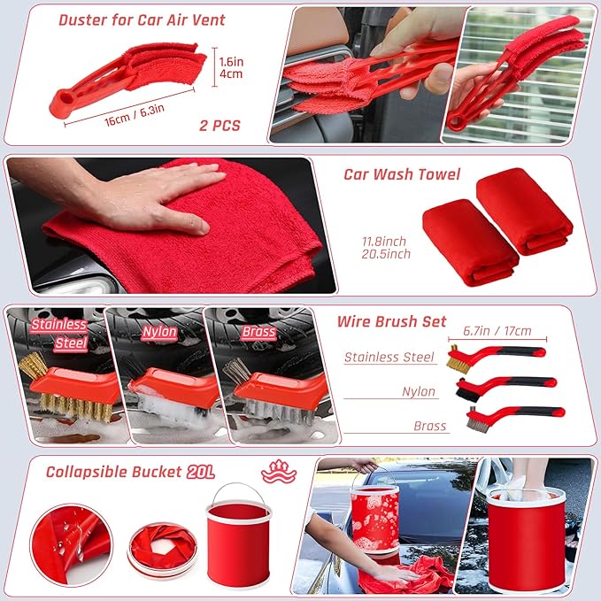 55PCS Car Detailing Kit Interior Cleaner with High Power Handheld Vacuum, Car Detailing Brush Set, Car Cleaning Kit, Drill Brush Set, Car Cleaning Tools Brushes for Interior, Exterior, Wheels