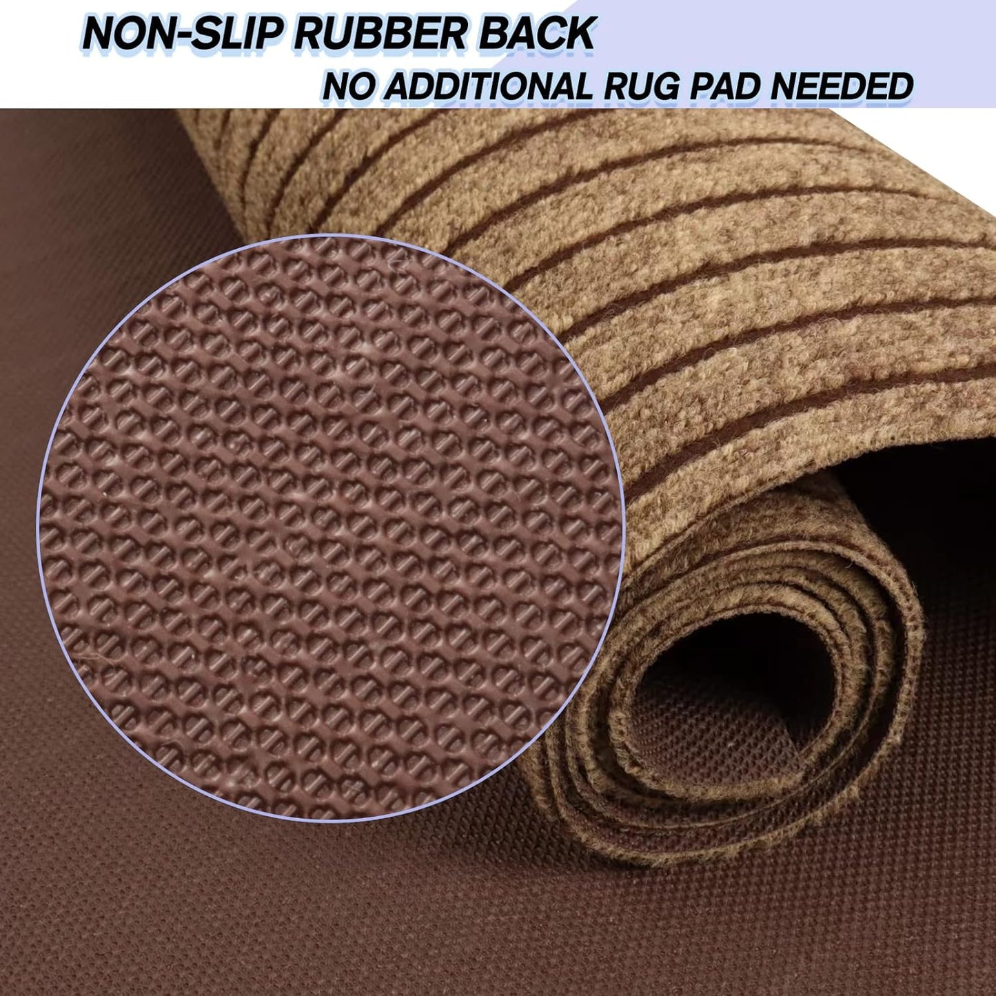 Custom Size Backed Non-Slip Area Rugs Runner, Easy Clean, Waterproof Runner Rugs for Hallway Entryway, Kitchen, Laundry, 4FT x 41FT, Brown Stripe