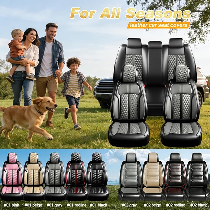 Fit Tahoe Car Seat Covers for Select Chevrolet/Chevy Tahoe 2000-2025 2026 - Full Coverage Leather, Waterproof & All Weather Seat Cushion Protector, Front Pair Black+Gray
