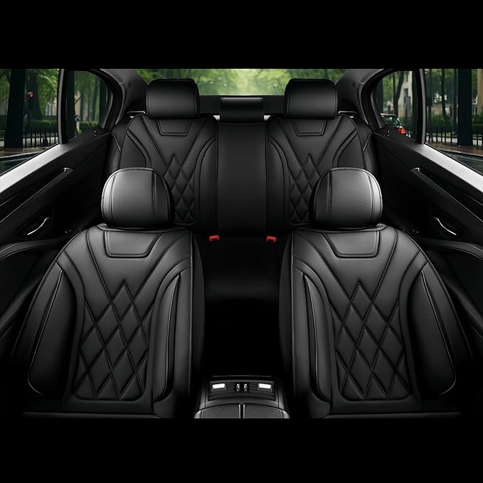 Fit TL Car Seat Covers for Acura TL 2004-2014 - Premium Leather, Waterproof, All-Weather, Airbag Compatible, Anti-Slip, Breathable, Easy Install, Seat Protectors, Full Set, Black