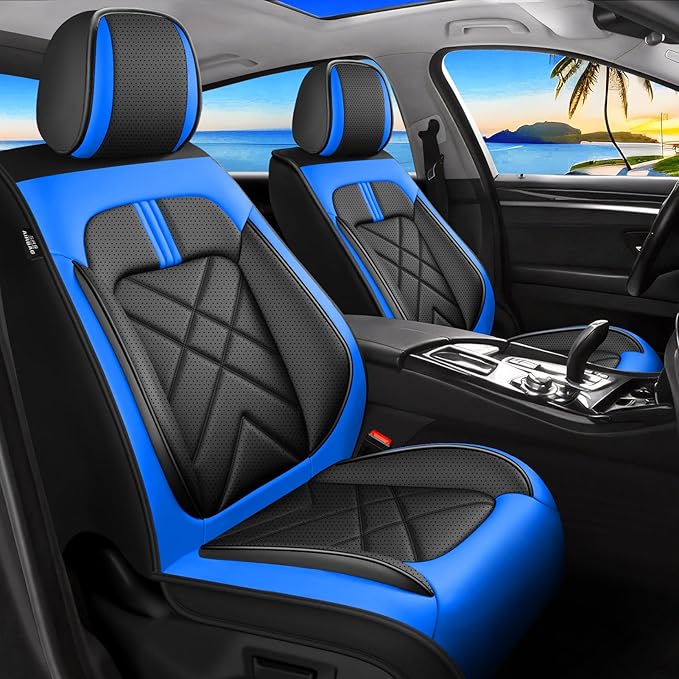 CX-7 Car Seat Covers Fit for Mazda CX-7 2007-2012, Full Coverage Premium Leather Waterproof Breathable Seat Covers Automotive Seat Protectors, Airbag Compatible(Full Set Seats, Black-Blue)