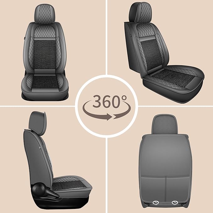 TTX LIGHTING for Honda Civic 2003-2026 Car Seat Covers, Breathable Ice Silk & Leather Seat Protector, Cool & Anti-Sweat for Long Driving, Airbag Compatible, 2 Front Seats (Black&Gray)