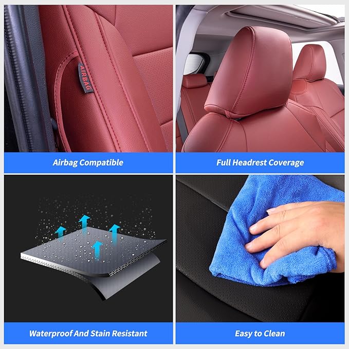 coverdream 2026 Rav4 Seat Covers Custom Fit for 2026 Toyota Rav4 Hybrid (Woodland/Limited) SUV,Full Set Luxury Waterproof Leather Car Seat Protector Wine Red