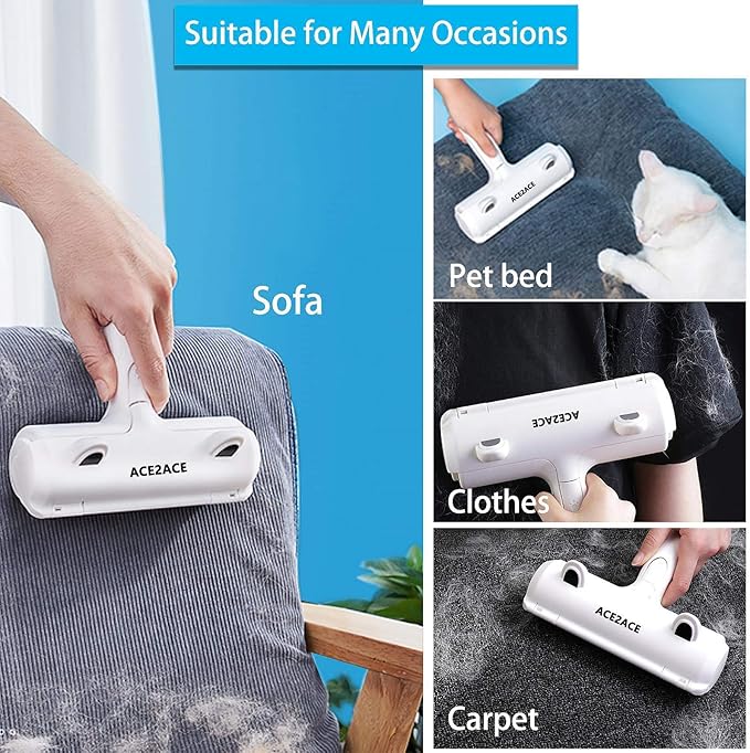ACE2ACE Pet Hair Removal Tool, Reusable Lint Roller for Pet Hair, Self Clean Cat Hair Remover with Dust Bin, Dog Hair Remover for Couch, Furniture, Carpet, Sofa and Bedding