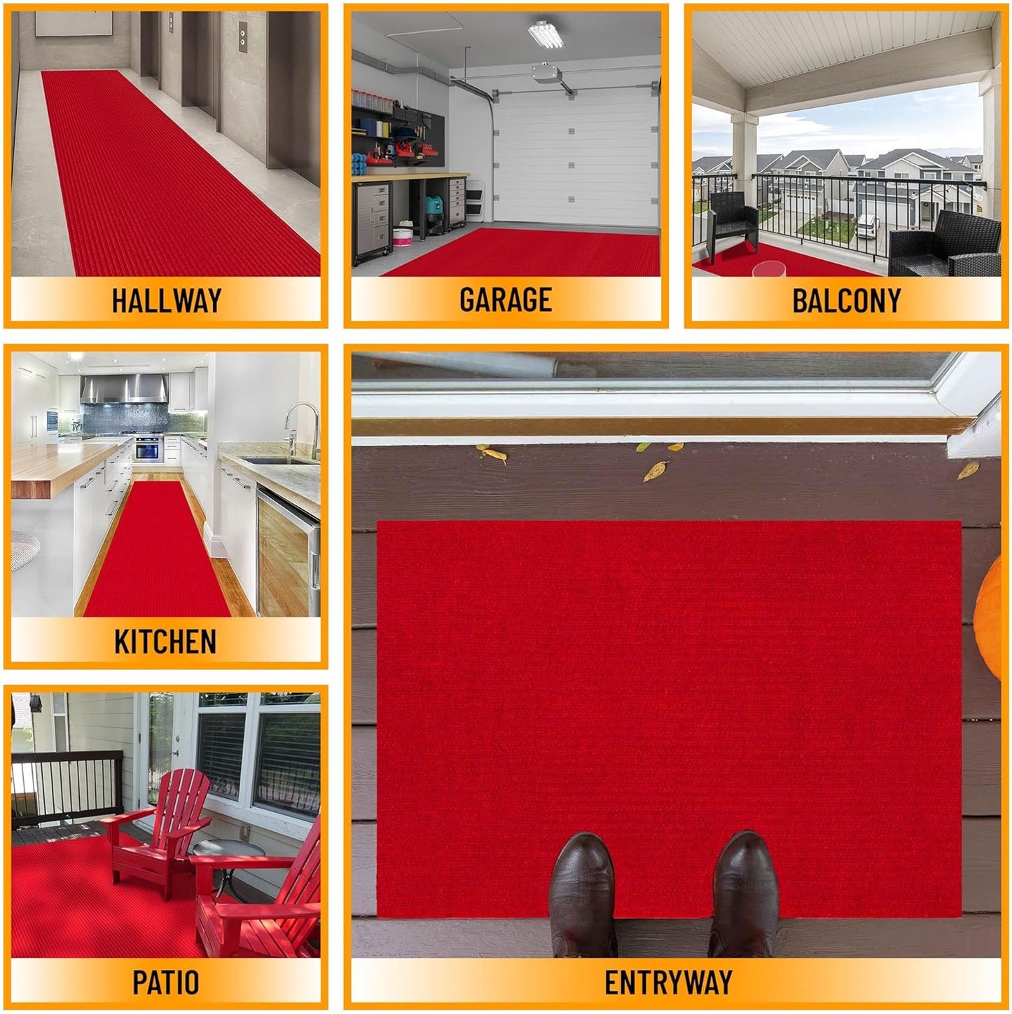 Ottomanson 6'6" x 16' Hallway Runner with Scraper Pile Extra Durable Non-Slip Rug Mat for Indoor & Outdoor Use - Ideal for Kitchen, Entryway, Patio & Garage - High-Traffic Carpet, Red