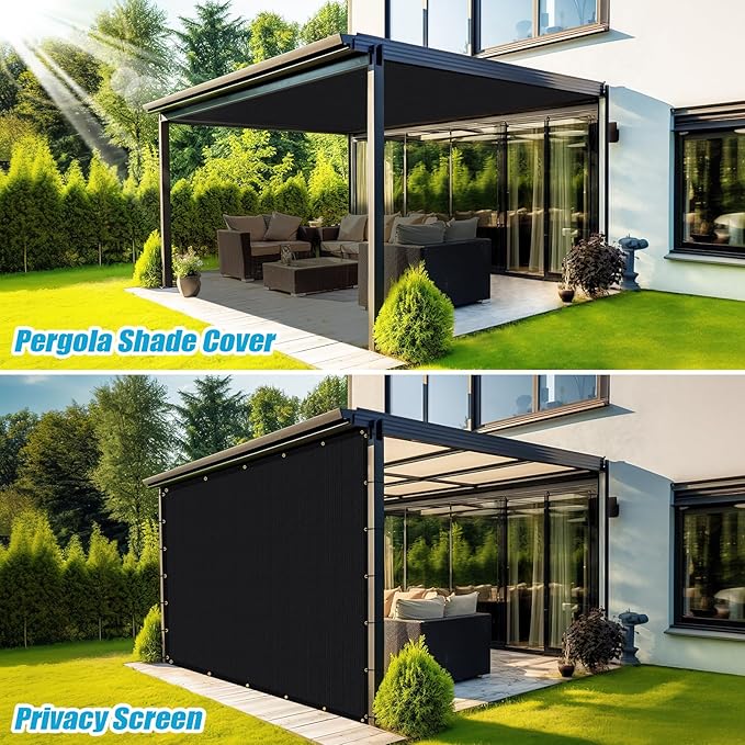 Amagenix 90% Shade Fabric 19'X 20' Black Sun Shade Cloth with Grommets for Pergola Replacement Shade Cover Canopy, Heavy Duty, Cable Zip Ties Included (We Customized)