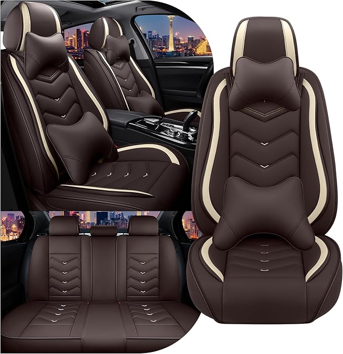CTDS Car Seat Covers for Chevy Equinox 2005-2026, Stylish Sport Seat Cover, Premium Nappa Leather Car Seat Cover. Automobile Seat Covers Sets.(Luxury 5 Seats/Coffee Color)