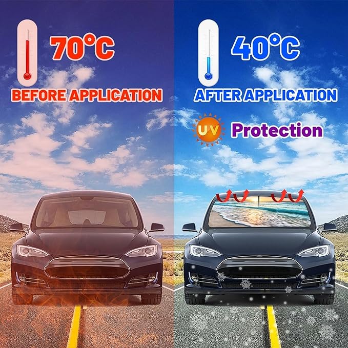 Socira Beach Sun Shade Car Windshield Umbrella Beach Sunshade for Window Shades Windshield Sun Shade Umbrella Beach Car Accessories Fits Most Trucks & SUVs 57'' x 30''