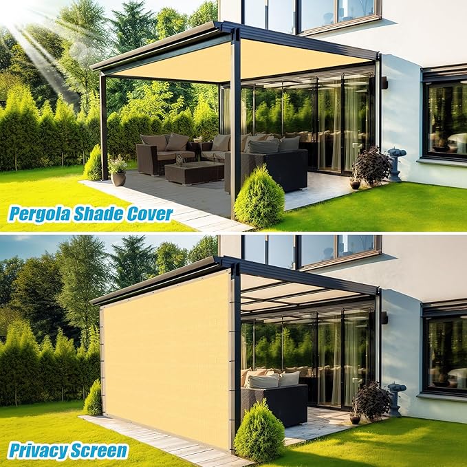 Amagenix 90% Shade Fabric 10'X 14' Sand Sun Shade Cloth with Grommets for Pergola Replacement Shade Cover Canopy, Heavy Duty, Cable Zip Ties Included (We Customized)