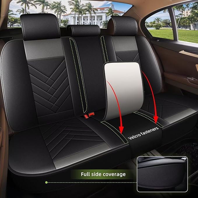AOMSAZTO Car Seat Covers Fit for Hyundai Santa Fe 2007-2025 2026 Full Set Premium Seat Covers Waterproof Leather Automotive Seat Cushion Protector Compatible with Airbag(5 Seats,Black&Grey)