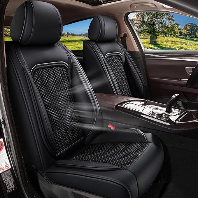 Car Seat Covers Front Seats for Toyota Highlander 2008-2025 2026: Breathable Cool Ice Silk Leather Seat Covers (Black)