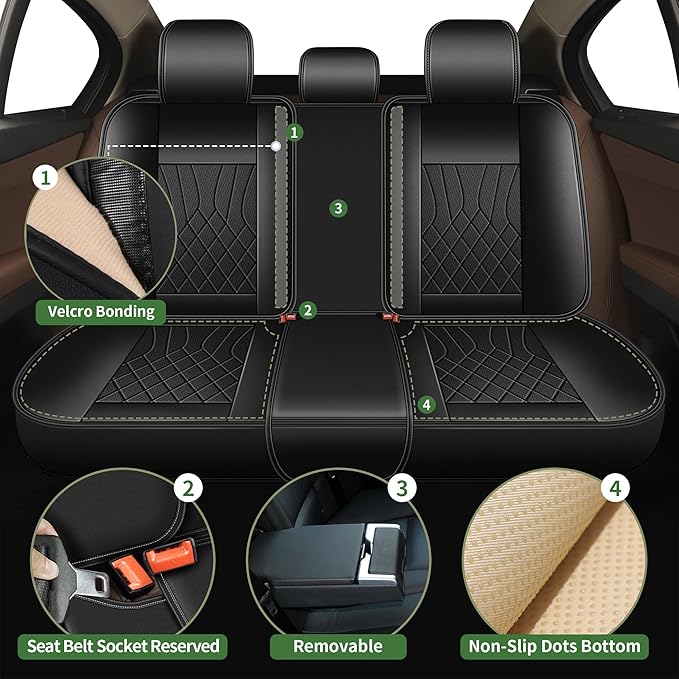 Bling Diamond Embroidered Seat Covers for Acura TSX 2009-2014 Sparkle Rhinestone Breathable Perforated Faux Leather Car Seat Covers for Women (Black)