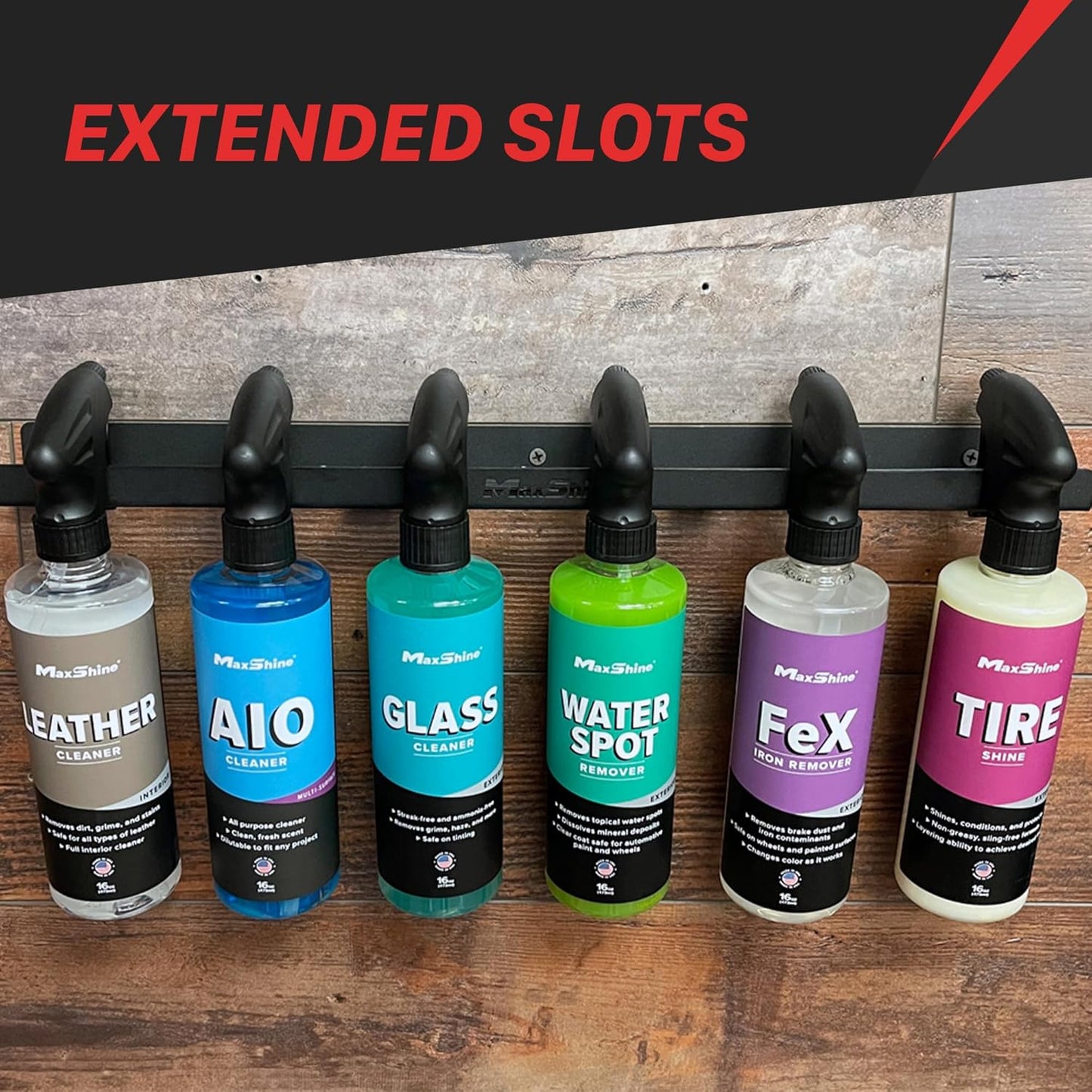 Maxshine Universal Trigger Bottle Holder H03D | Metal, Black | Wall Mount, Holds 6 Bottles, Lightweight | Garage Spray Bottle Organizer for Car Detailing Supplies