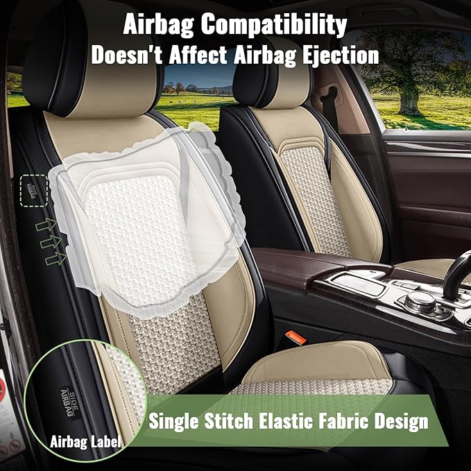 Car Seat Covers Front Seats for Subaru Impreza 2012-2024 2025 2026 - Breathable Cooling Ice Silk Leather Seat Cover - 2 Seats for Subaru Impreza Accessories (Black&Beige)