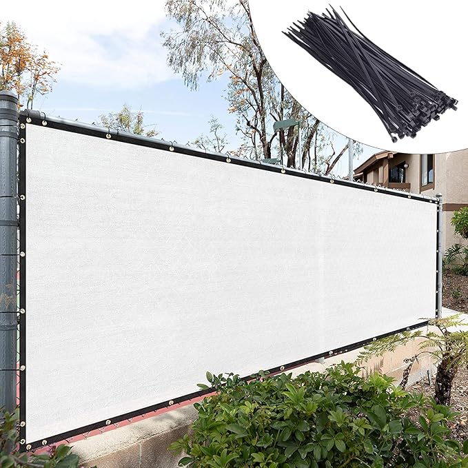 Royal Shade Custom Size 6' x 111' White Fence Privacy Screen Windscreen Cover Netting Mesh Fabric Cloth - Cable Zip Ties Included (We Make Custom Size)