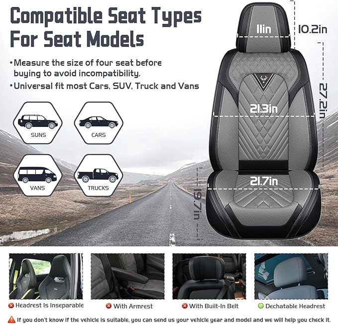 Truck Seat Covers for Ram 2500 2009-2026, Waterproof Premium Leather Full Coverage Car Seat Covers, Muscle Sport Style Auto Interior Seat Cover Sets (Front Set/Black Gray)