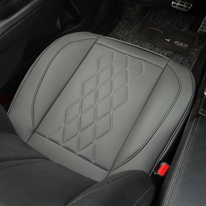 JOJOBAY Leather Car Seat Cover,Bottom Seat Covers for Cars,Front Seat Protector,Fit for 95% of Vehicles - Padded,Anti-Slip,Premium Leather(1 PC,Grey)