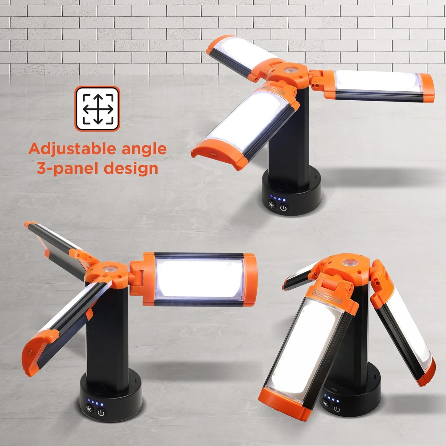 BLACK+DECKER Utility Light, Rechargeable 2000 Lumens LED 3 Panel Work Light with 6000mAh Battery Bank & Flashlight, 3 Light Colors, 4 SOS Modes, Dimmable, IP44 Water-Resistant, Magnetic & Hook Mount