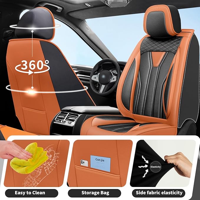 Fit CRV Car Seat Covers Premium Leather for Honda CRV cr-v 2011-2025 2026. Waterproof， Breathable, Scratch-Resistant & All-Weather Seat Cushion Protector (Front Seat,Orange&Black)