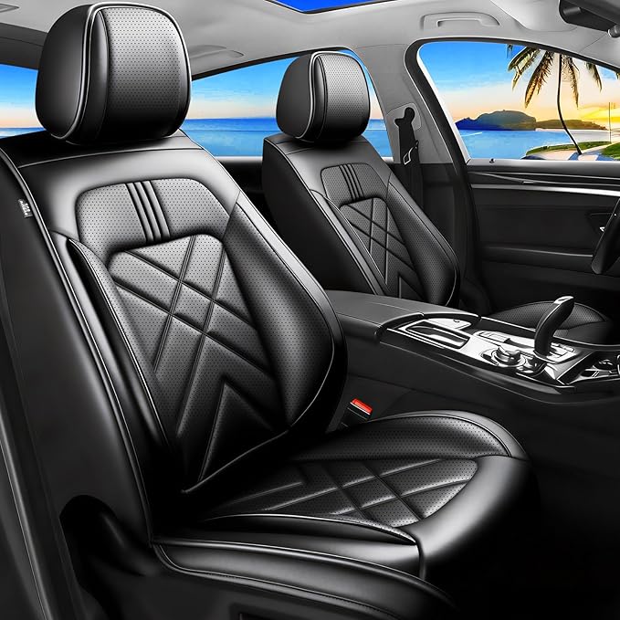 CX-7 Car Seat Covers Custom Fit for Mazda CX-7 2007-2012, Full Coverage Premium Leather Waterproof Breathable Seat Covers Automotive Seat Protectors, Airbag Compatible(Full Set, Seats, Black)