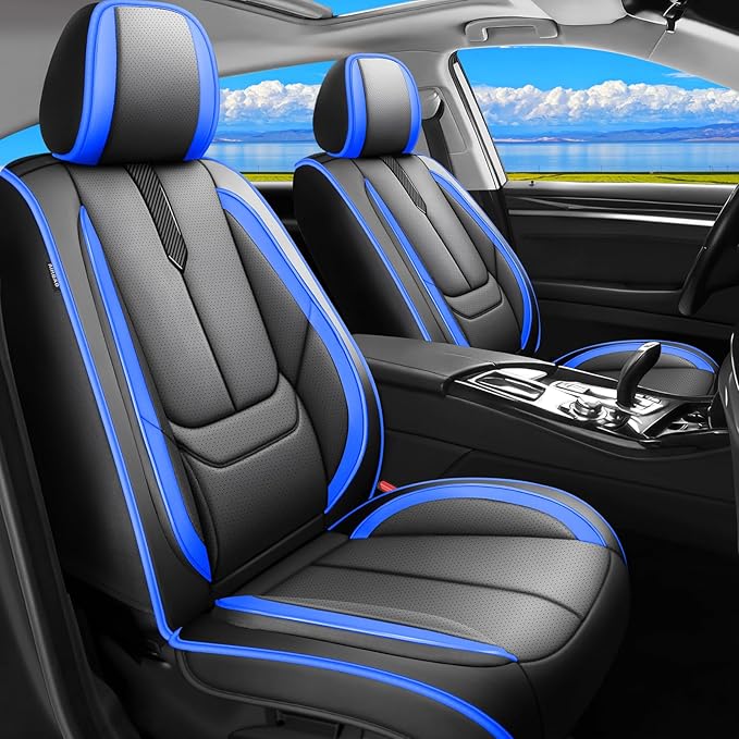 Fit Corolla Car Seat Covers for Toyota Corolla 2000-2024 2025 2026 -Upgraded Premium Waterproof & Breathable Leather,Airbag Compatible,All-Weather Seat Cushion Protector,Full Set,Black-Blue