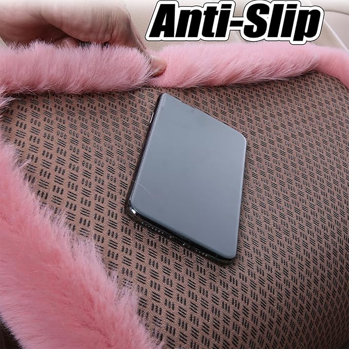 Plush Car Seat Cushion, Soft Warm Fuzzy Faux Rabbit Fur Fluffy Plush Auto Seat Cover Vehicle Car Front and Back Seat Protector Pad with Non-Slip Backing Cushion Interior Universal Fit (Khaki,3PCS)