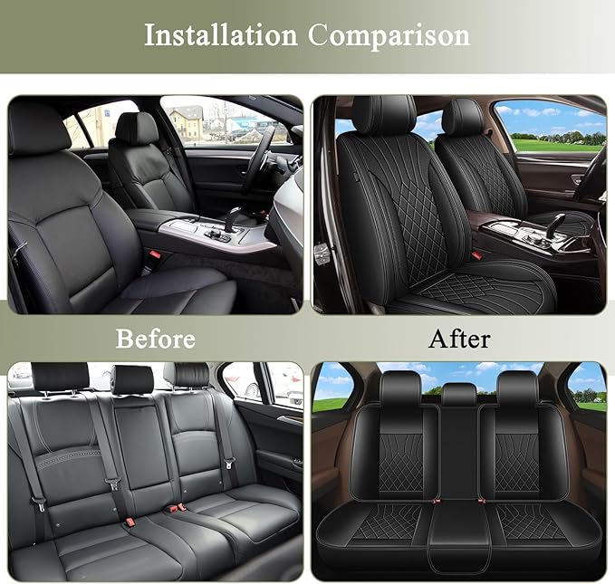 Full Set Car Seat Covers for Nissan Kicks 2018-2025 2026: Breathable Perforated Leather Seat Cover (Black)