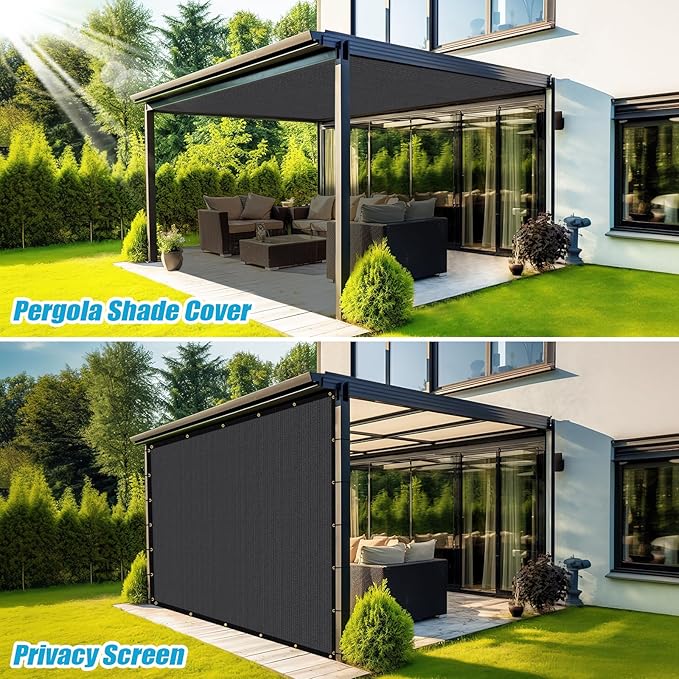 Amagenix 90% Pergola Shade Cover 7'X 21' Dark Gray Sun Shade Cloth with Grommets for Outdoor Garden Patio Porch-Commercial Grade 200 GSM-Cable Zip Ties Included (We Customized)