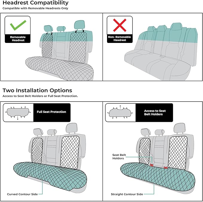 FH Group Car Seat Cushion Neosupreme Automotive Seat Cushions - Universal Fit, Rear Car Seat Cushion, Car Seat Cushions with Non-Slip Silicone Backing for SUV, Sedan, Van Rear Set Aqua