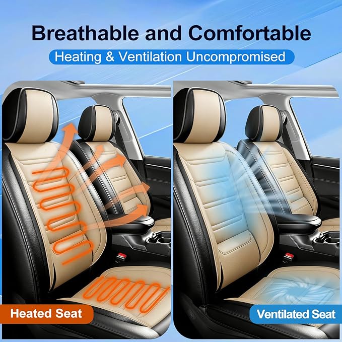 Fit Trax Car Seat Covers for Chevrolet/Chevy Trax 2015-2026, Premium Full Coverage Leather, Waterproof All Weather Seat Protector, Airbag Compatible, Scratch Resistant, Front Pair Black+Beige