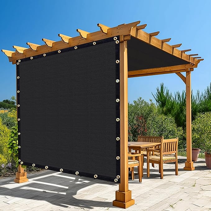 Amagenix 90% Shade Fabric 8'X 14' Black Sun Shade Cloth with Grommets for Pergola Replacement Shade Cover Canopy, Heavy Duty, Cable Zip Ties Included (We Customized)