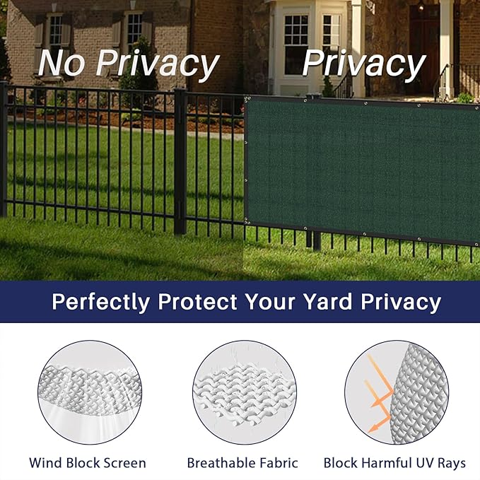 Windscreen4less Privacy Fence Screen Heavy Duty Windscreen Fencing Mesh Fabric Shade Net Cover for Outdoor Wall Garden Yard Pool Deck, 8'x217' Green